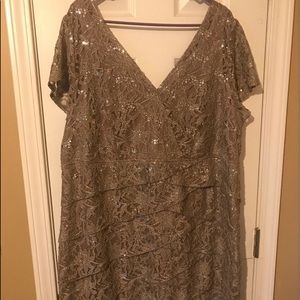 Taupe colored Knee length mother of bride dress